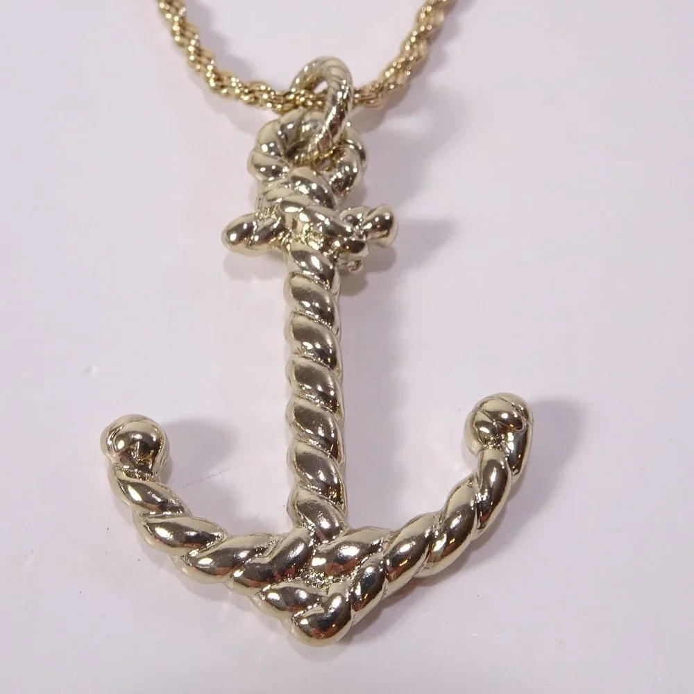 Banana Republic Roots of BR Gold Ribbon Rope Anchor Pendant Necklace NWT 88 - Picture 5 of 15